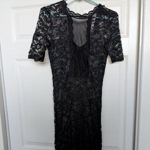 BLACK LACE BODYCON MIDI DRESS - WOMEN'S M